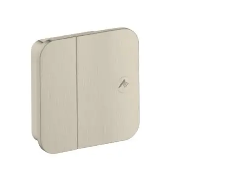 Brushed Nickel Unterputzventil von AXOR, quadratische Form mit abgerundeten Ecken und dezentem Logo in der Mitte, geeignet für die Installation in Wänden.